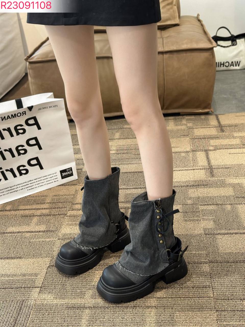 Muffin Bottom Cowboy Boots Fashion Mid-Tube Smoke Boots
