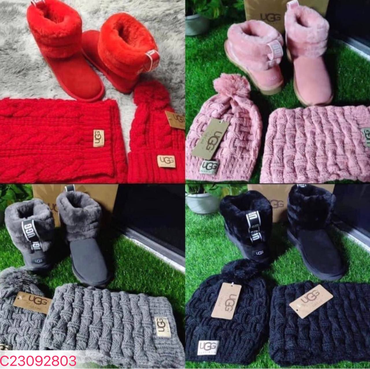 Ugg_Boots + Uggs_Scarf Beanies Set
