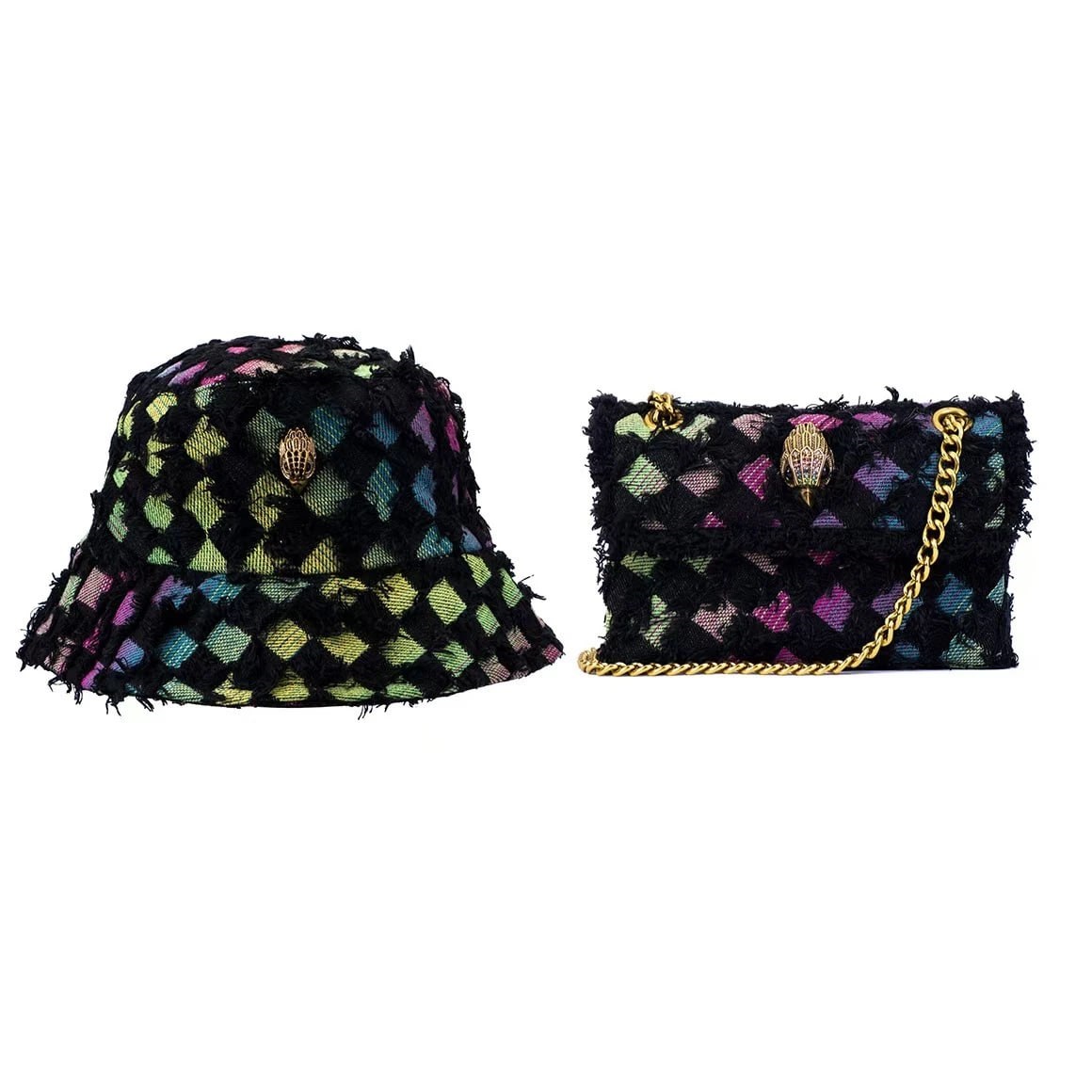 Colorful Plaid Tote Bag With Gold Chain